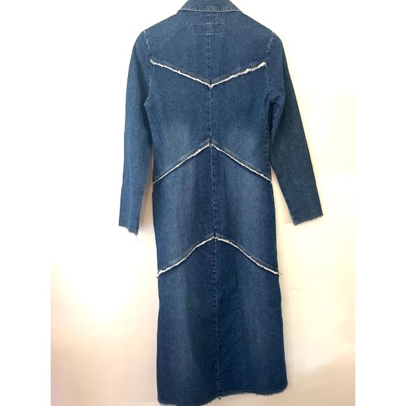 Paris Blues Vintage 90's Long Denim Raw Edge Jacket Women's Size Small - Picture 6 of 8